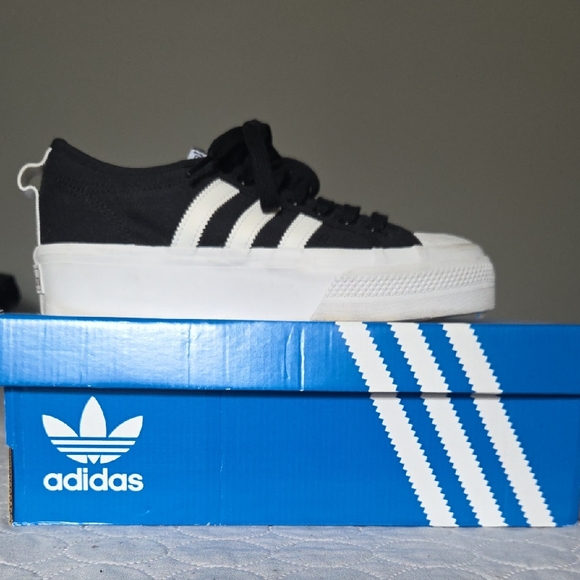 adidas Shoes - adidas Black and White Platform Lace-Up Sneakers